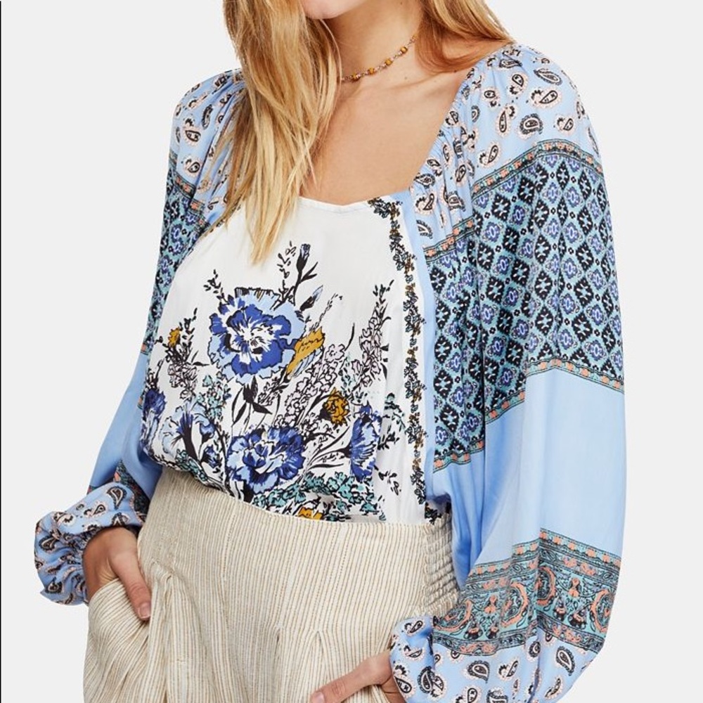 Free People positano blouse white/blue floral print S